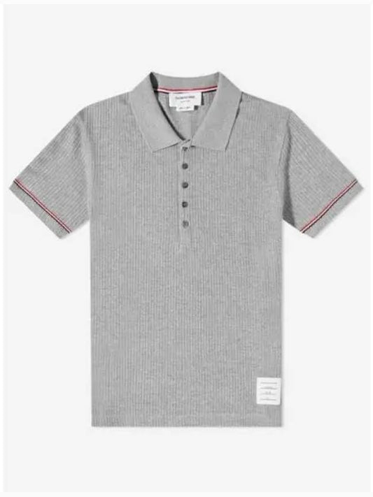 Thermal Rip Stripe Short Sleeve Polo Shirt Grey - THOM BROWNE - BALAAN 2