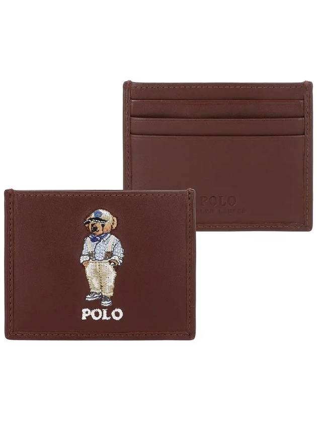 Logo Embroidered Leather Card Wallet Brown - POLO RALPH LAUREN - BALAAN 6