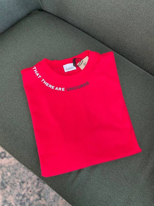 Slogan Print Oversized Short Sleeve T-Shirt Red - BURBERRY - BALAAN.
