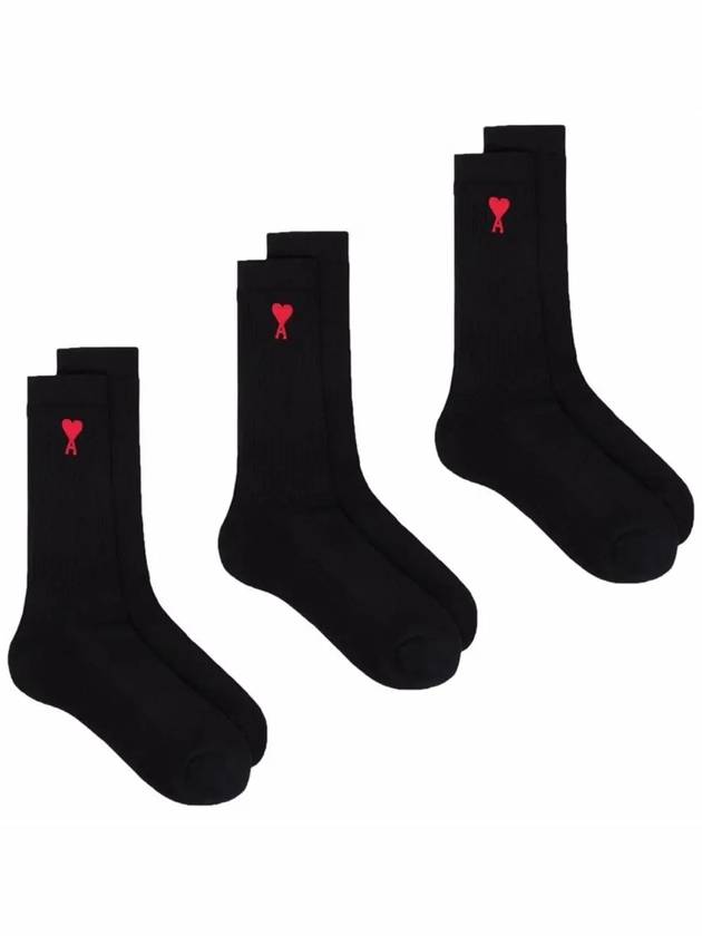 Chain Stitch Heart Logo Socks Black - AMI - BALAAN 2