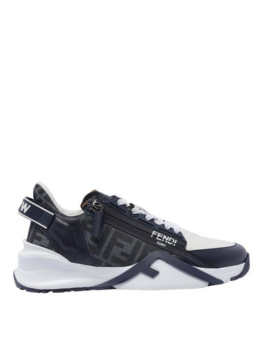 Flow FF Jacquard Leather Running Low Top Sneakers Blue - FENDI - BALAAN 1