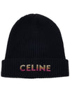 logo embroidered wool beanie black - CELINE - BALAAN.