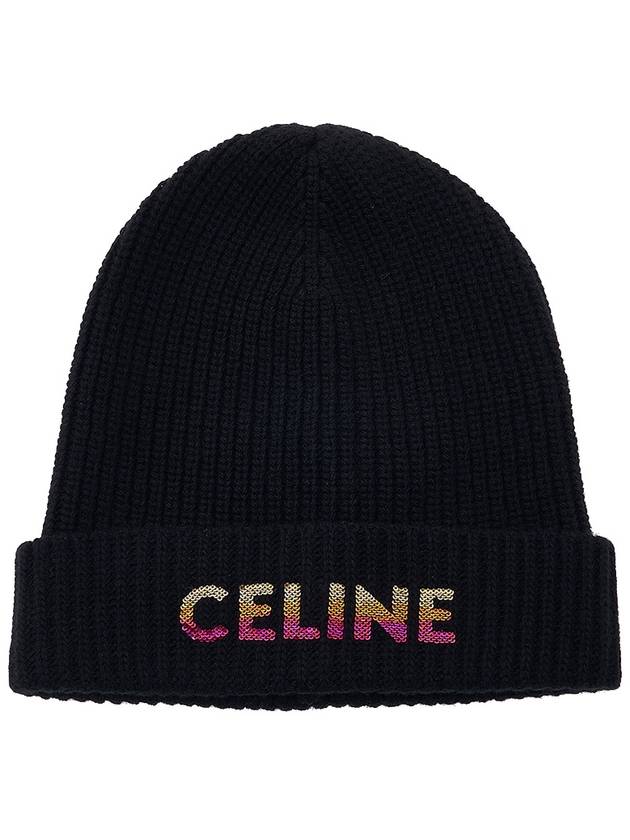 Embroidered Logo Wool Beanie Black - CELINE - BALAAN 11