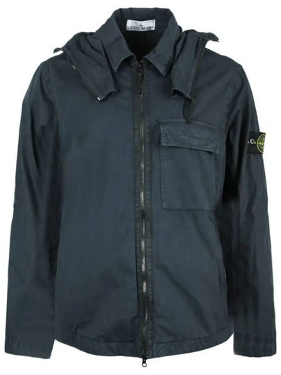 Men's Brushed Cotton Canvas Hooded Jacket Navy - STONE ISLAND - BALAAN 2