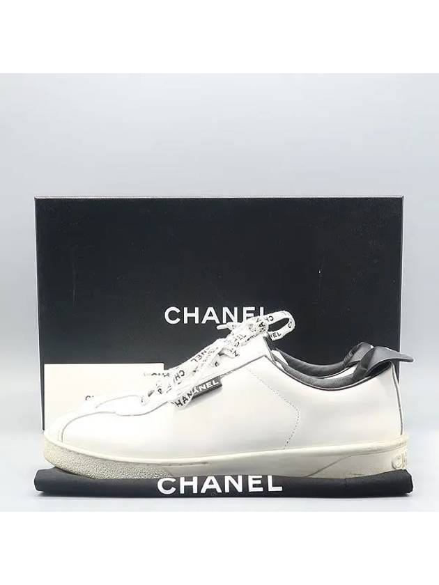 G34085 White Calfskin Shoelace Tennis Women s Sneakers Size 37 - CHANEL - BALAAN 1