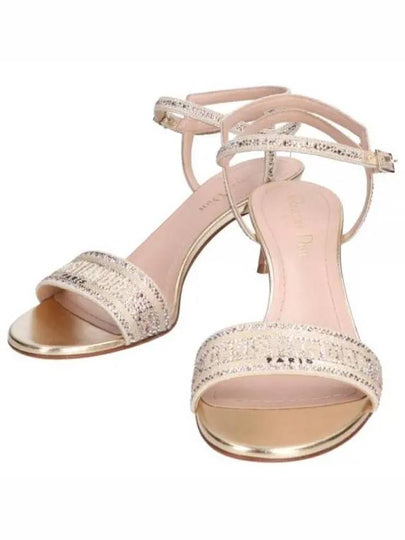 Dway Cotton Embroidered Metallic Thread Strass Sandal Heels Gold - DIOR - BALAAN 2