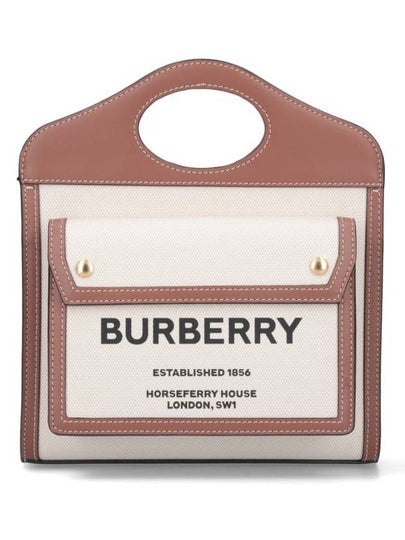 Mini Two-Tone Canvas And Leather Pocket Bag Natural Malt Brown - BURBERRY - BALAAN 2