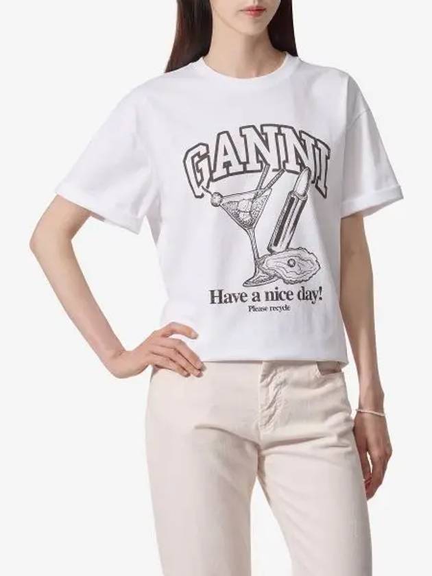 Women's Cocktail Print Relaxed Fit Short Sleeve T-Shirt White - GANNI - BALAAN 2