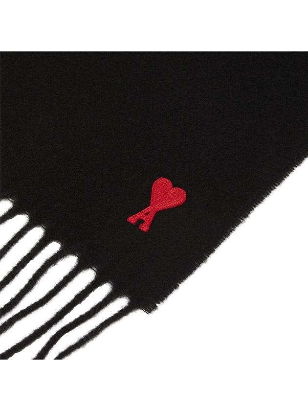 Small Heart Logo Classic Wool Scarf Black - AMI - BALAAN 6