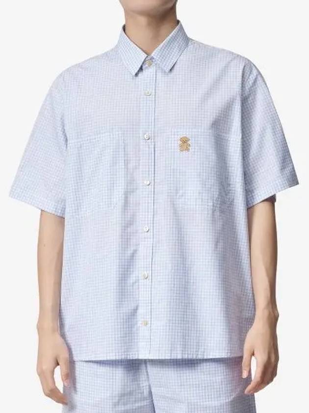 Patch Short Sleeve Shirt Blue - GUCCI - BALAAN 2