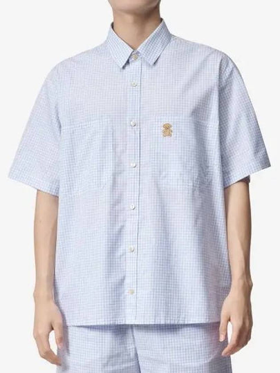 Patch Short Sleeve Shirt Blue - GUCCI - BALAAN 2