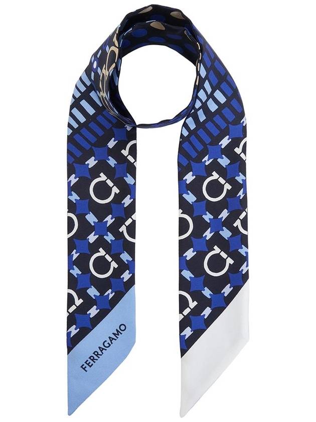 Gancini Print Mini Silk Scarf Marine Blue - SALVATORE FERRAGAMO - BALAAN 2