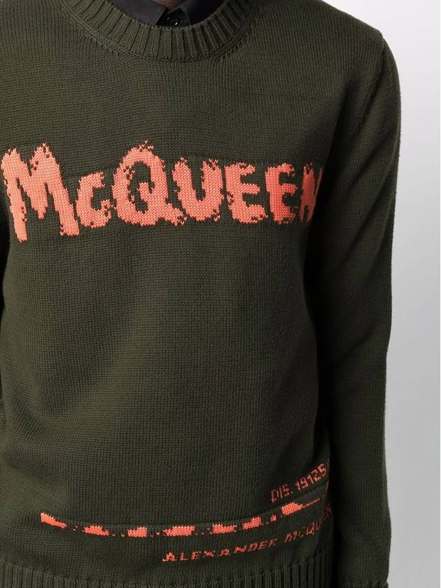 Graffiti Crew Neck Knit Top Khaki - ALEXANDER MCQUEEN - BALAAN.