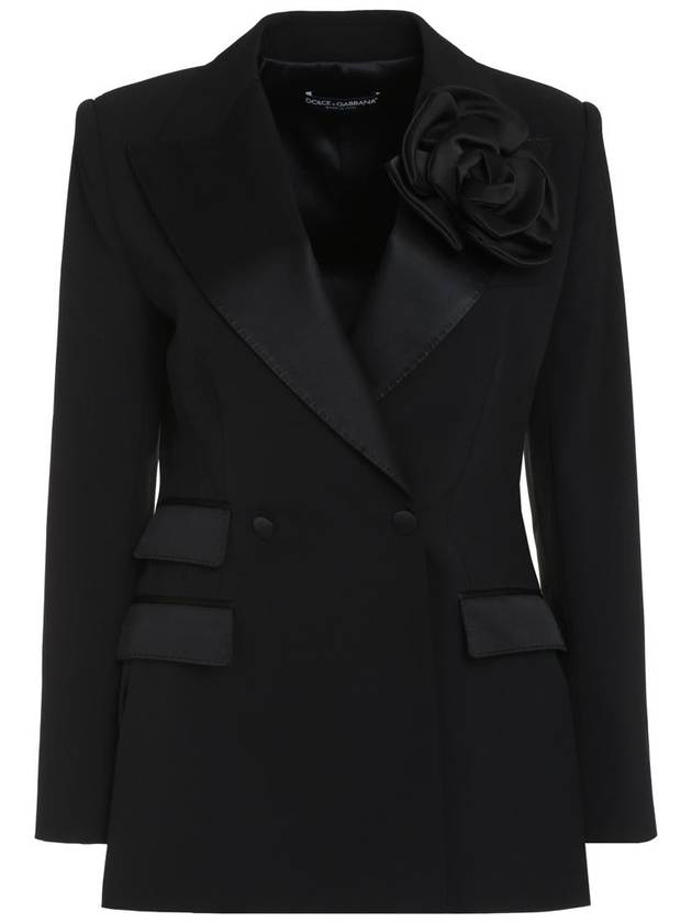 floral applique double breasted blazer jacket black - DOLCE&GABBANA - BALAAN 2