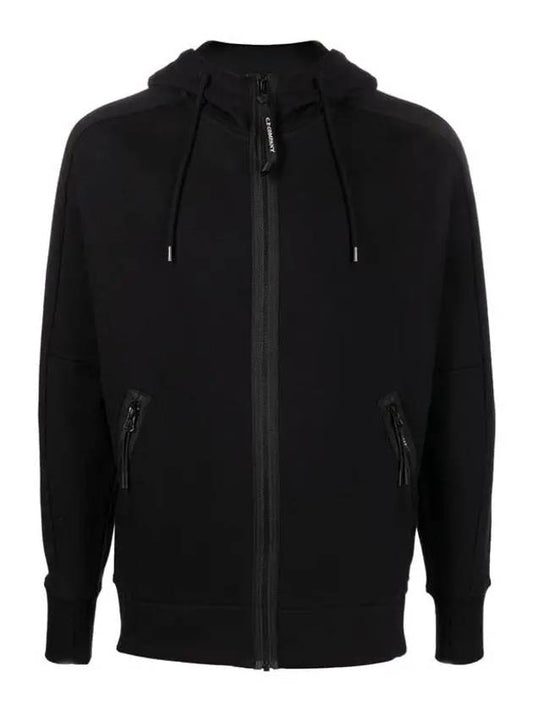 Diagonal Raise Fleece Goggle Hoodie Zip-Up Black - CP COMPANY - BALAAN.