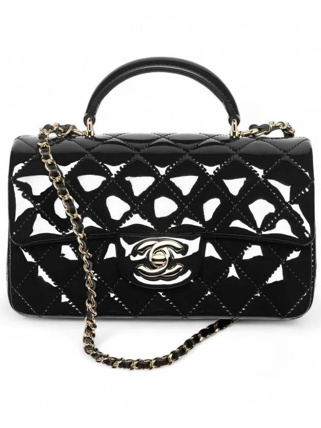 New Mini Top Handle Cross Bag Patent Black Gold AS2431 - CHANEL - BALAAN 1