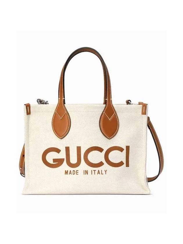 Printed Small Canvas Tote Bag Beige Brown - GUCCI - BALAAN 1