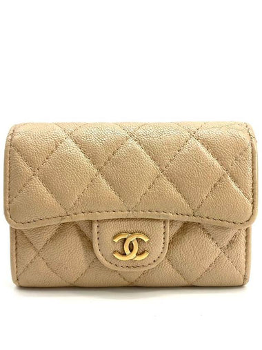 Caviar gold flap card wallet beige - CHANEL - BALAAN 1