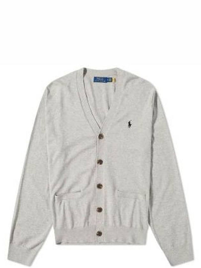 V-Neck Embroidery Logo Cardigan Grey - POLO RALPH LAUREN - BALAAN 2