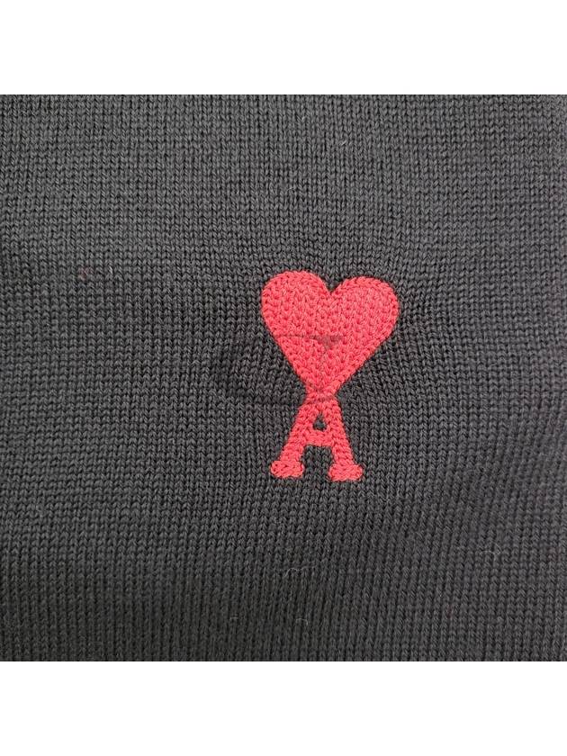 Red Heart Logo Merino Wool Cardigan Black - AMI - BALAAN 5