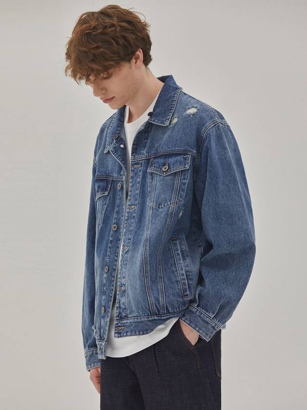 Hood Detachable Trucker Denim Jacket Blue - CORK - BALAAN 3