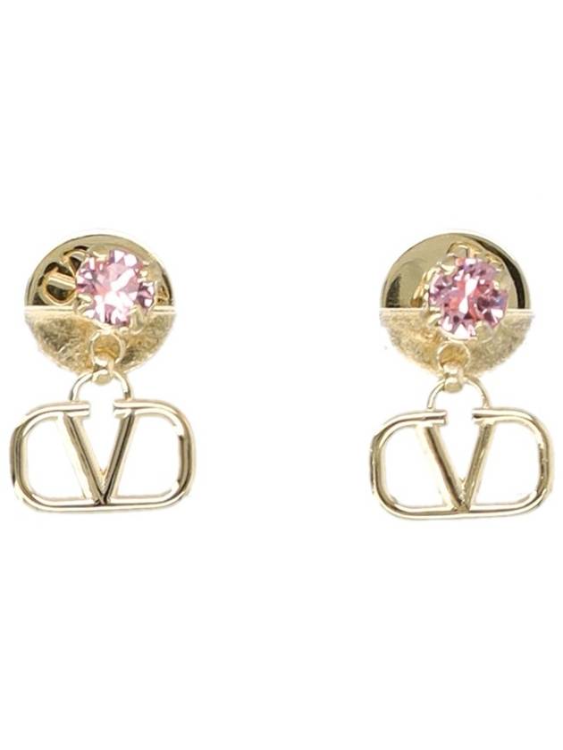 Metal Swarovski Crystal V Logo Earrings Gold Pink - VALENTINO - BALAAN 1