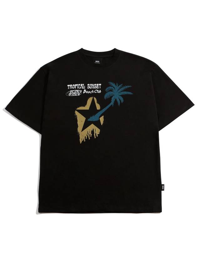 Palm Tree Star Graphic Short Sleeve T-ShirtBlack - MOO - BALAAN 1