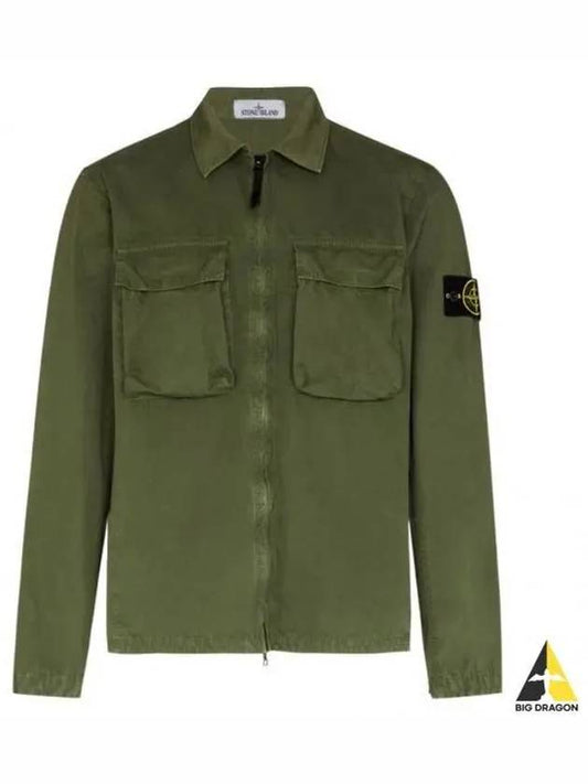 Front Pocket Wappen Patch Overshirt Zip-Up Jacket Khaki - STONE ISLAND - BALAAN 2