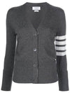 4-Bar V-Neck Cashmere Cardigan Grey - THOM BROWNE - BALAAN 2