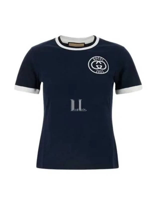 Interlocking G Embroidery Short Sleeve T-Shirt Navy - GUCCI - BALAAN 2