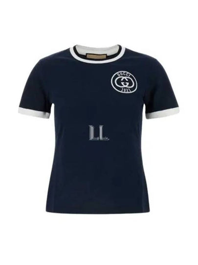 Interlocking G Embroidery Short Sleeve T-Shirt Navy - GUCCI - BALAAN 2