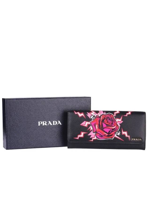 Rose Saffiano Leather Long Wallet Black - PRADA - BALAAN 6