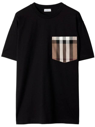 Check Pocket Cotton Short Sleeve T-Shirt Black - BURBERRY - BALAAN 1