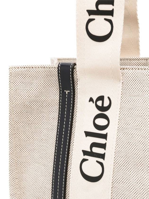 Woody Canvas Medium Tote Bag White Navy - CHLOE - BALAAN 7