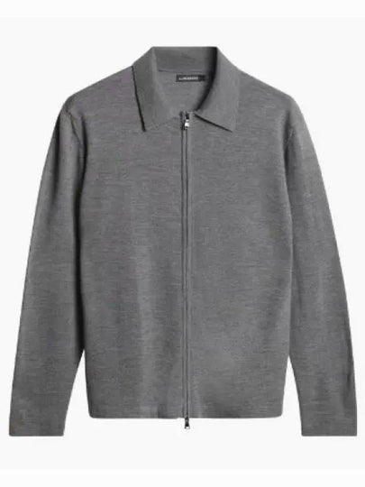 Men's Kaleb Zipper Merino Cardigan Mid Grey Melange - J.LINDEBERG - BALAAN 2