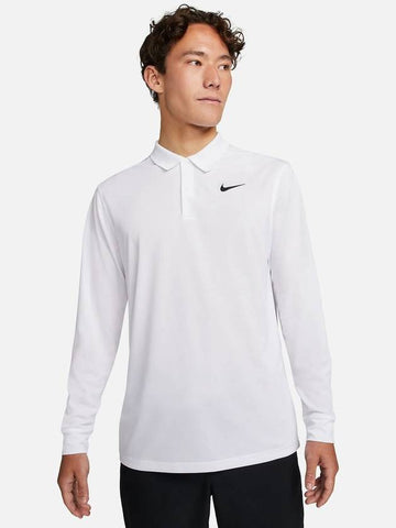 Men s Dri Fit Solid Long Sleeve White Polo Golf T shirt - NIKE - BALAAN 1