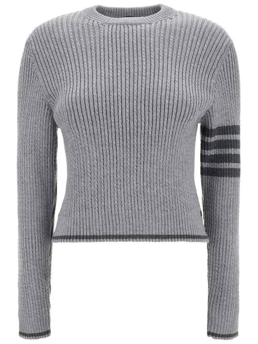 4 Bar Stripe Cable Knit Top Grey - THOM BROWNE - BALAAN 2