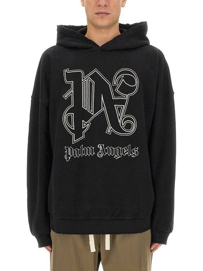 Monogram Popover Hoodie Black PMBB126E23FLE0011003 - PALM ANGELS - BALAAN 2