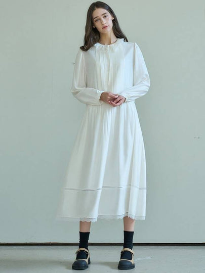 Ruffle Lace Pin Tuck Dress Ivory - MITTE - BALAAN 2