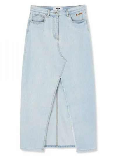 Central Split Denim Long A-Line Skirt Light Blue - MSGM - BALAAN 2