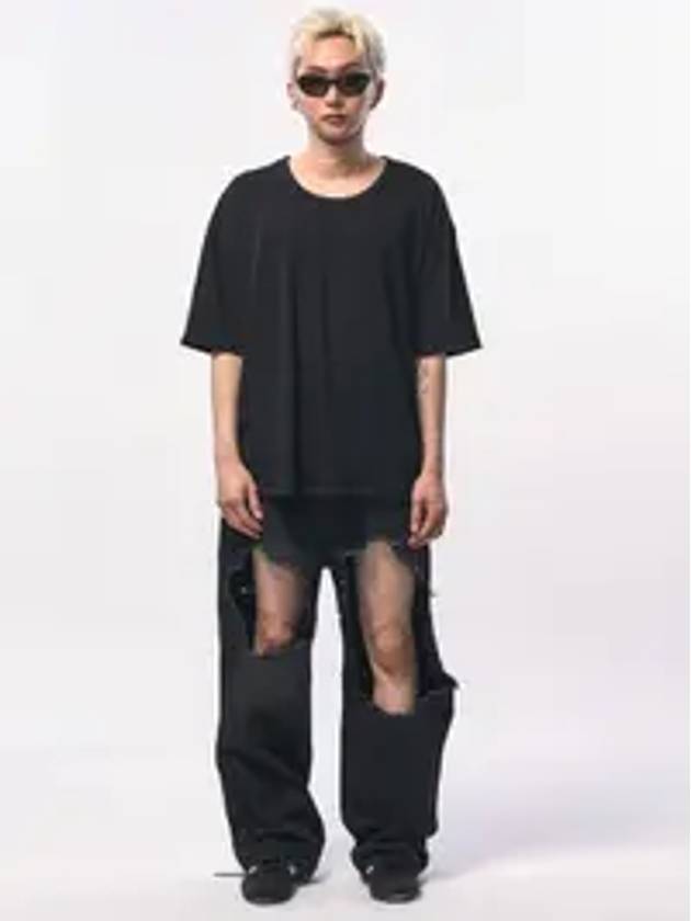 Oversized Silket Scoop Neck Short Sleeve T Shirt Black - C WEAR BY THE GENIUS - BALAAN 1