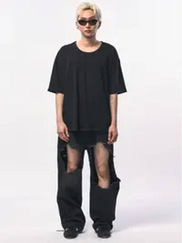 Oversized Silket Scoop Neck T-Shirt Black - C WEAR BY THE GENIUS - BALAAN 1