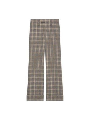 Women's Prince ofwhale Check Wool Straight Pants Gray - GUCCI - BALAAN 1