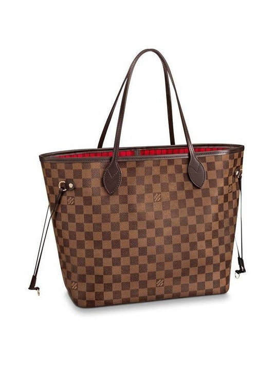 Neverfull MM Damier Ebene Shoulder Bag Cerise Red Brown - LOUIS VUITTON - BALAAN.