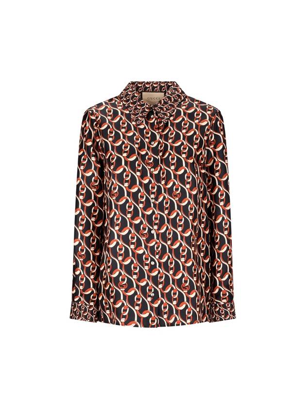 Women's Interlocking G Chain Print Silk Shirt Brown - GUCCI - BALAAN 2