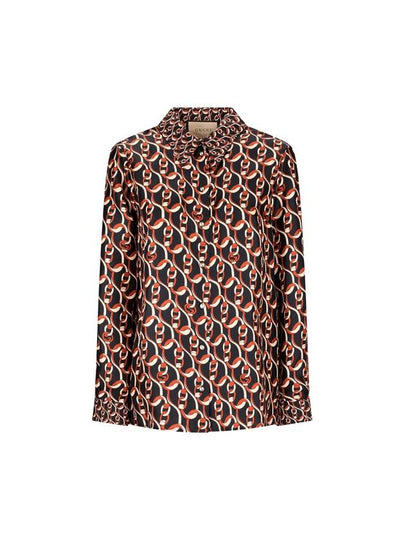 Women's Interlocking G Chain Print Silk Shirt Brown - GUCCI - BALAAN 2