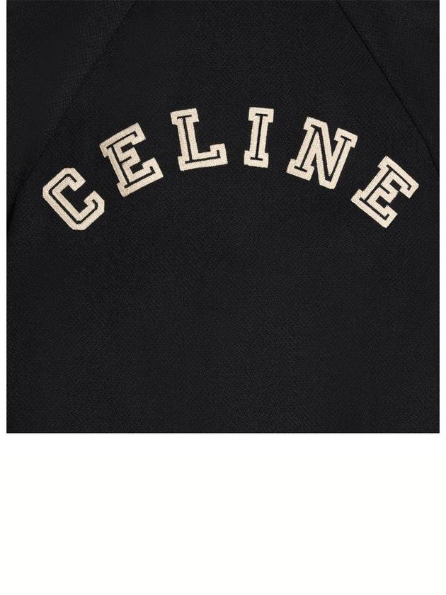 Teddy Embroidered Logo Textured Wool Bomber Jacket Black - CELINE - BALAAN 5