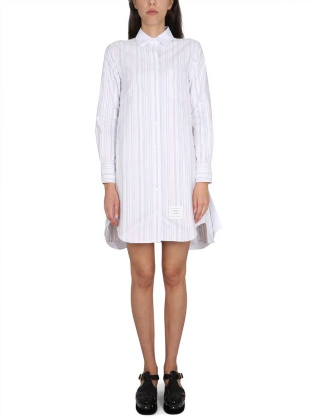 Pleated Back Striped Oxford Short Dress - THOM BROWNE - BALAAN 2