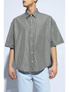 Striped Boxy Fit Short Sleeve Shirt Grey - AMI - BALAAN 3