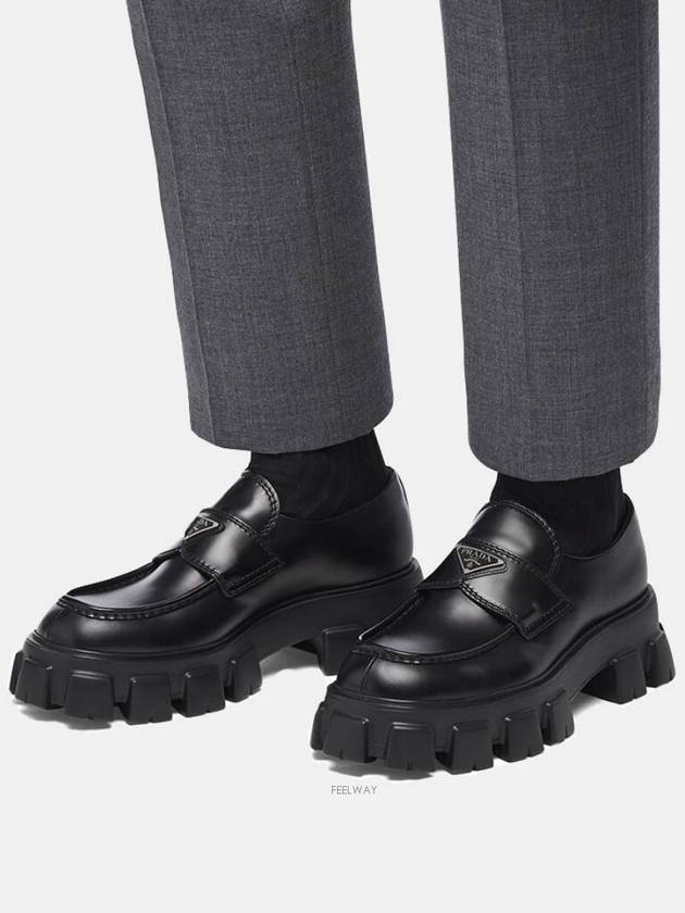 Monolith Brushed Leather Loafers Black - PRADA - BALAAN 3